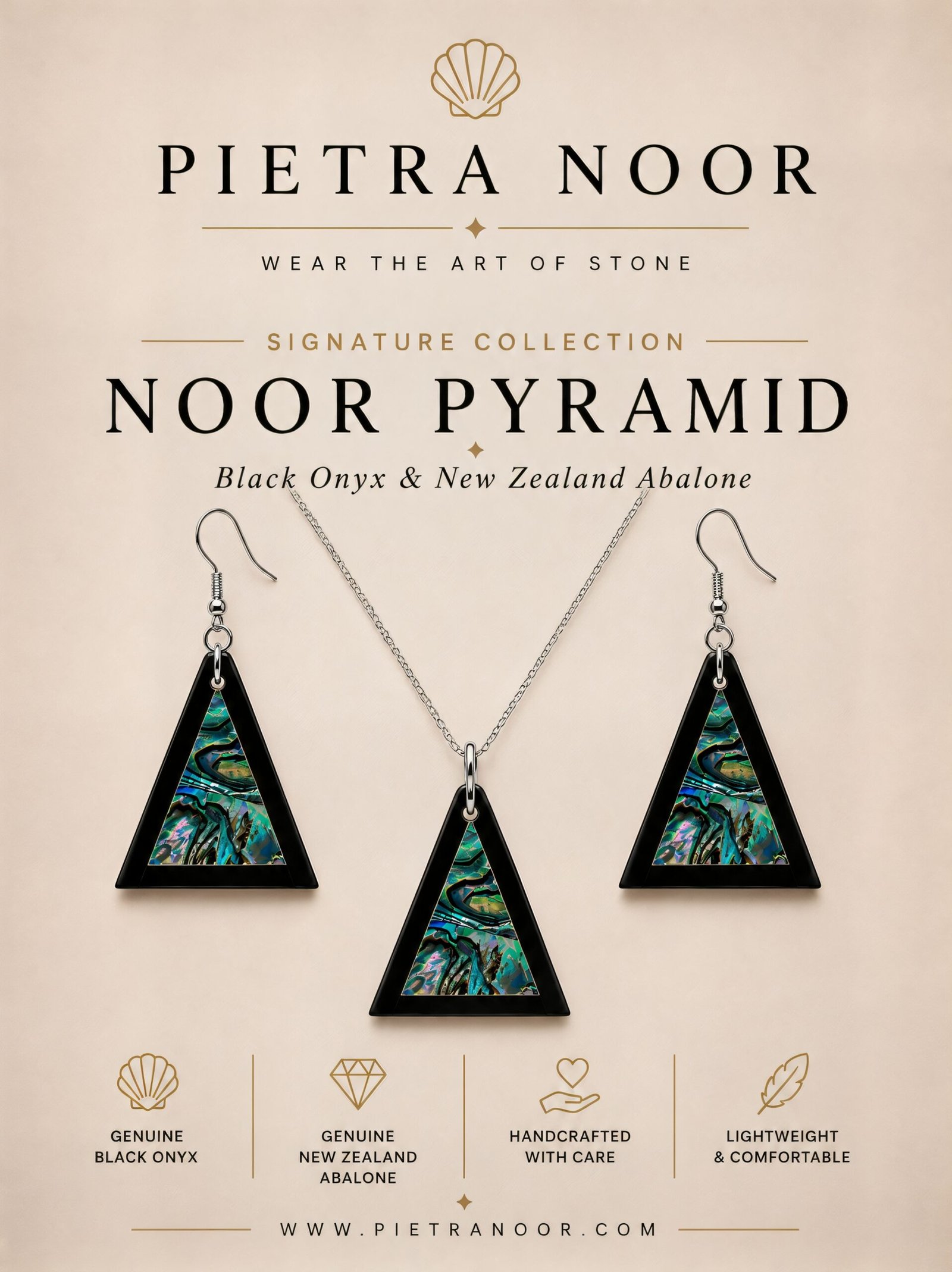 Noor Pyramid – Black Onyx & Paua Shell Jewelry Set - Image 5