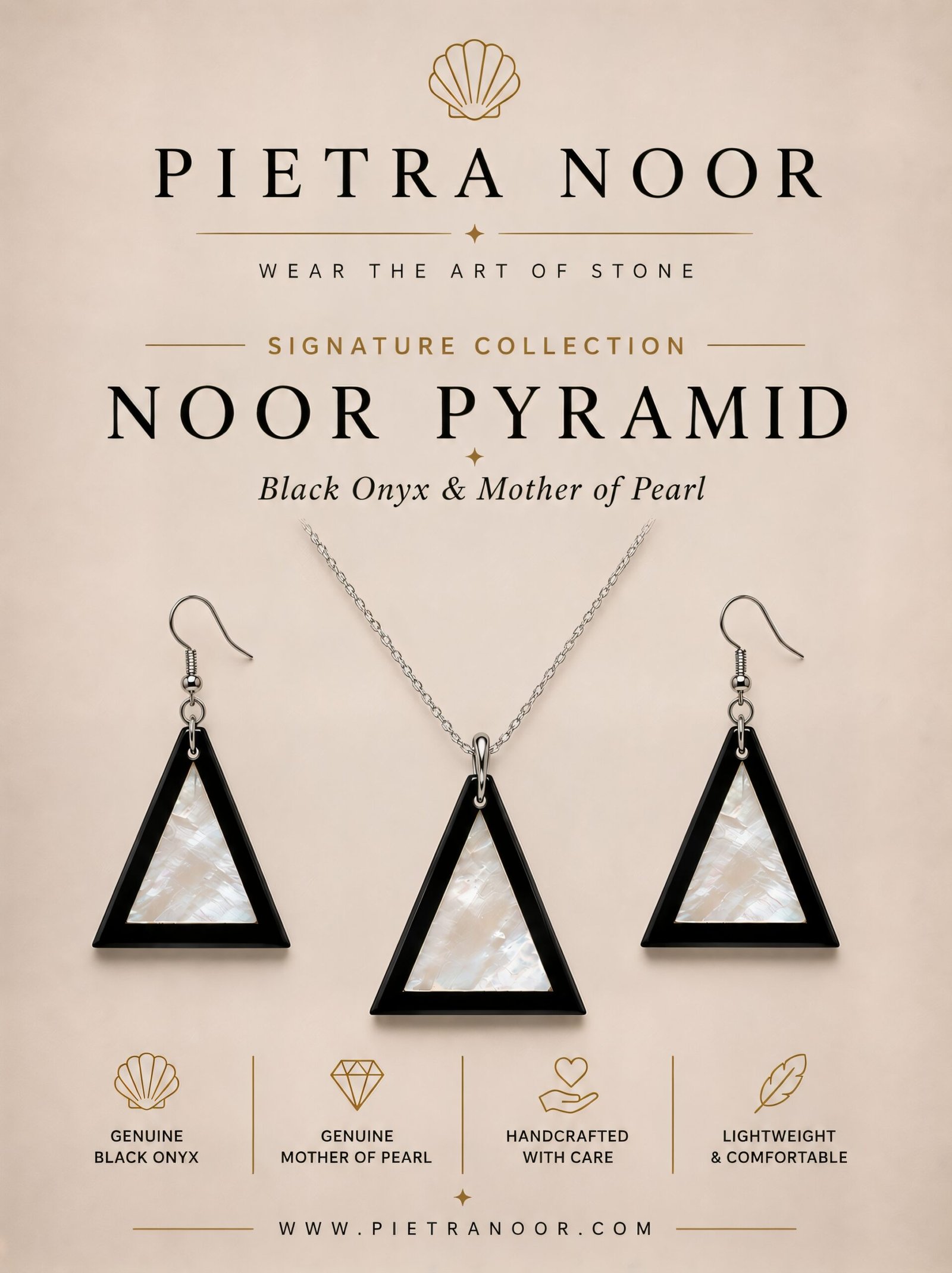 Noor Pyramid – Black Onyx & Mother of Pearl Jewelry Set - Image 5