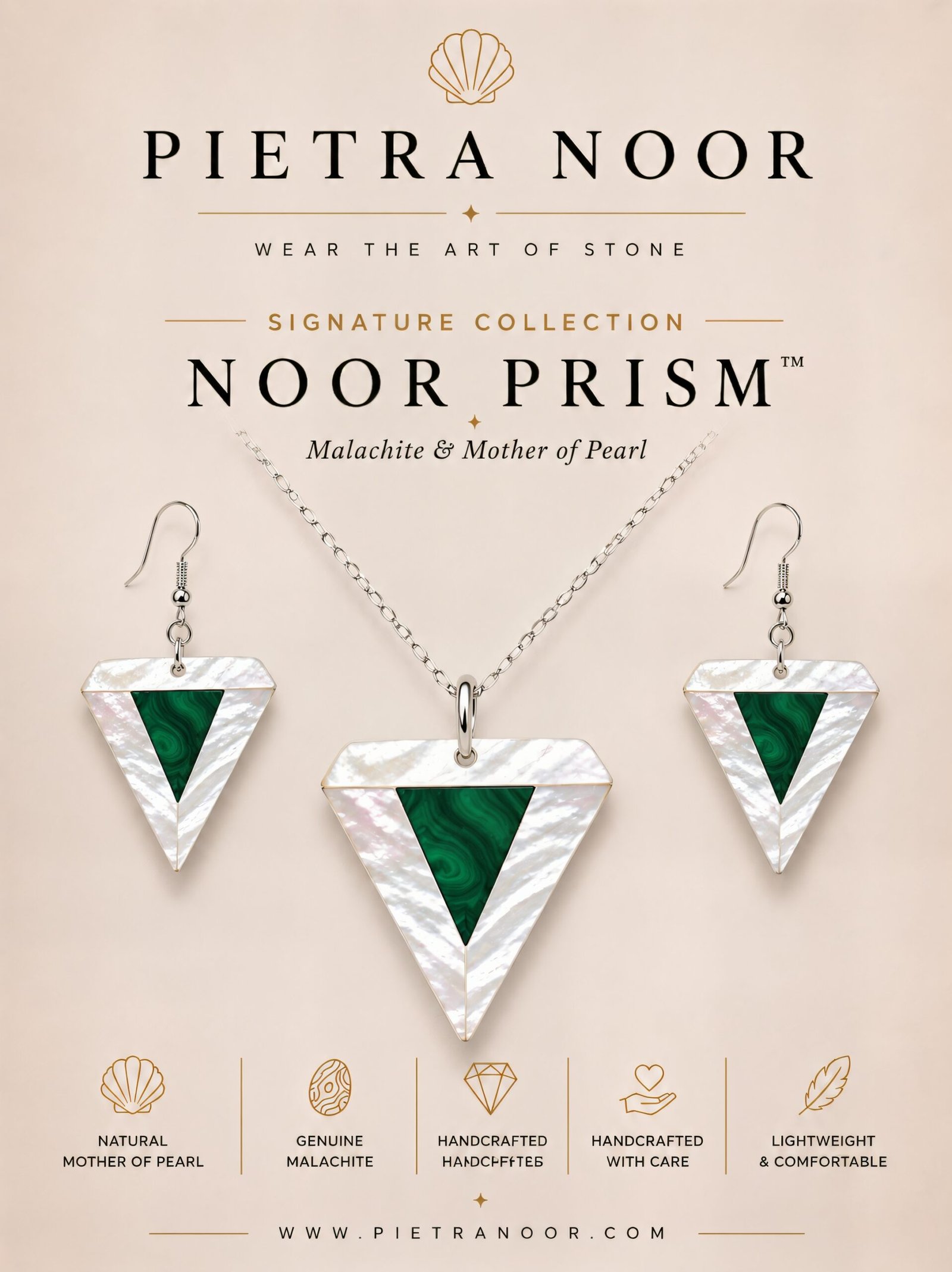 Noor Prism – Malachite & Mother of Pearl Jewelry Set - Image 5