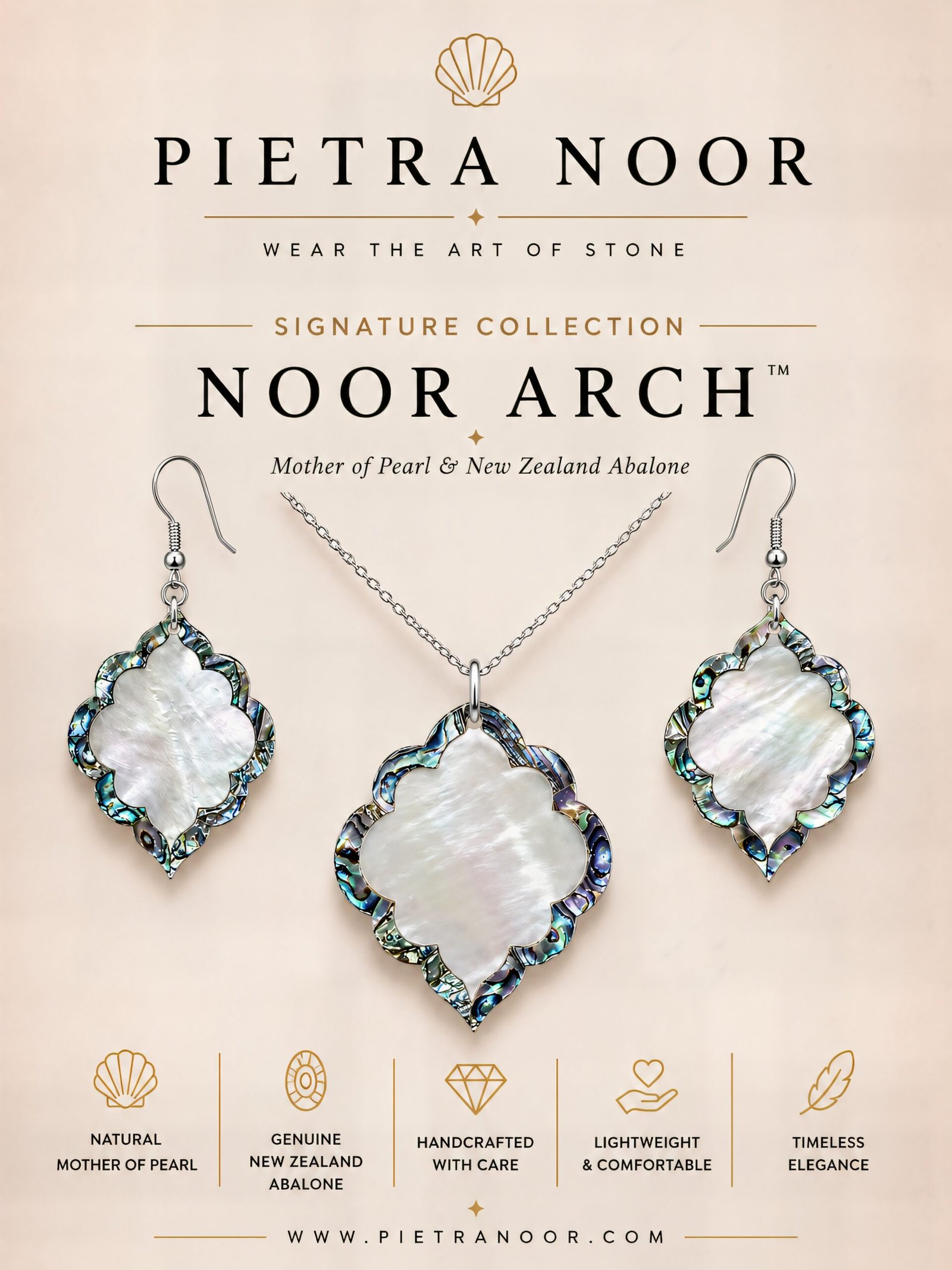 Noor Arch – Paua Shell & Mother of Pearl Jewelry Set - Image 5