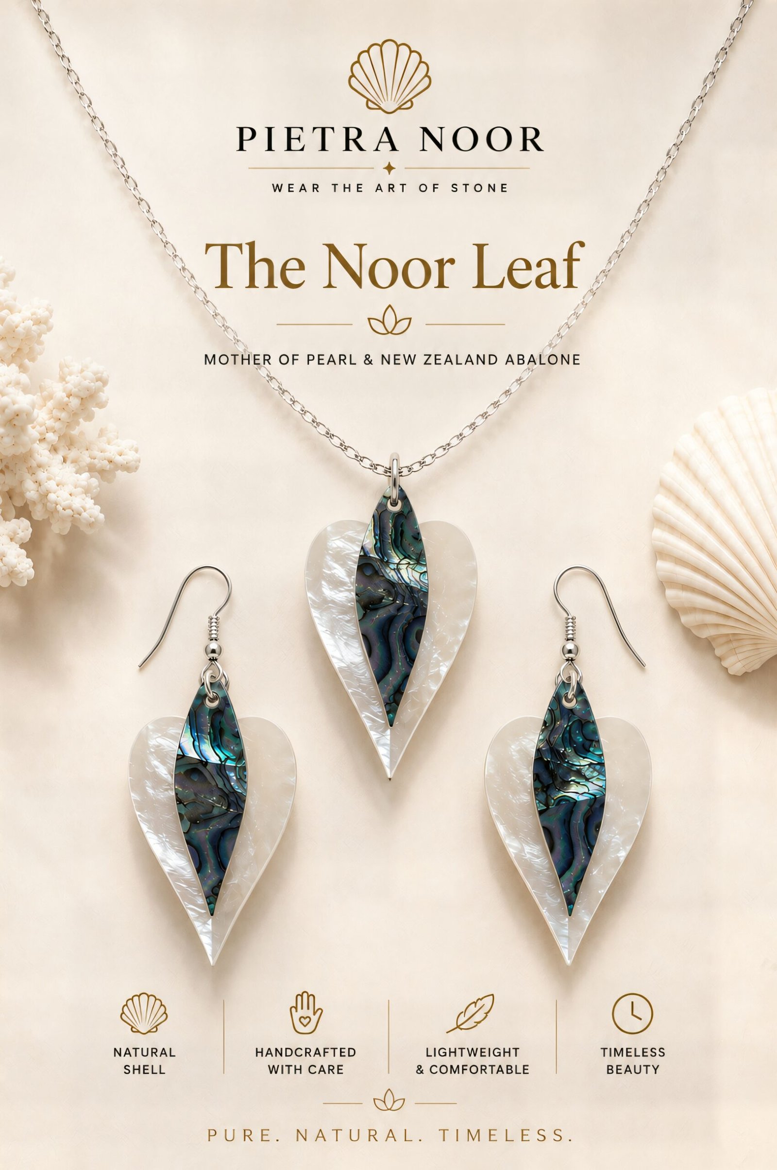 Noor Leaf – Paua Shell & Mother of Pearl Jewelry Set - Image 5