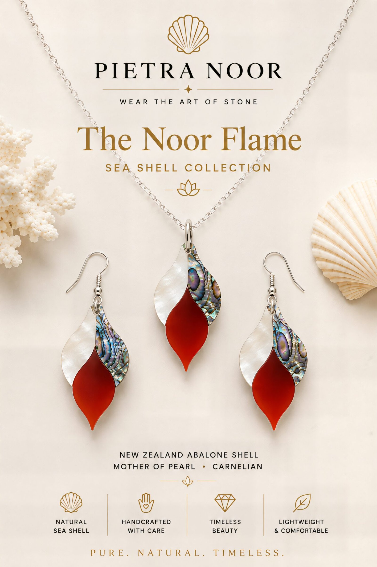 Noor Flame – Carnelian, Paua Shell & Mother of Pearl Jewelry Set - Image 5
