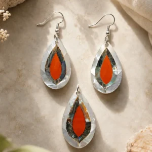 Noor Drop Abalone Jewelry Set with Mother of Pearl and Carnelian by Pietra Noor