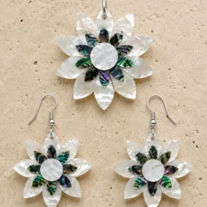 Taj Lotus Mother of Pearl Jewelry Set with Abalone Shell by Pietra Noor