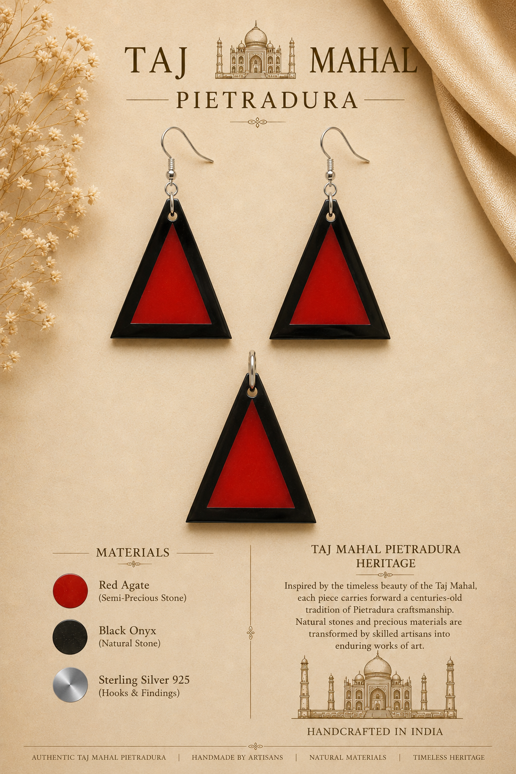 Noor Pyramid – Black Onyx & Carnelian Jewelry Set - Image 5