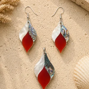 Noor Flame Abalone Jewelry Set with Mother of Pearl and Carnelian by Pietra Noor