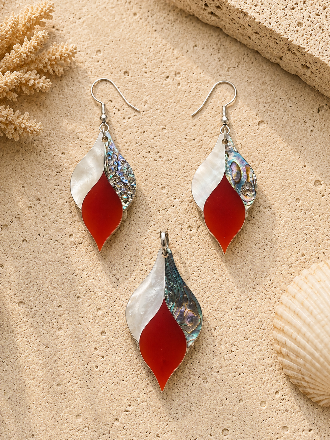 Noor Flame – Carnelian, Paua Shell & Mother of Pearl Jewelry Set