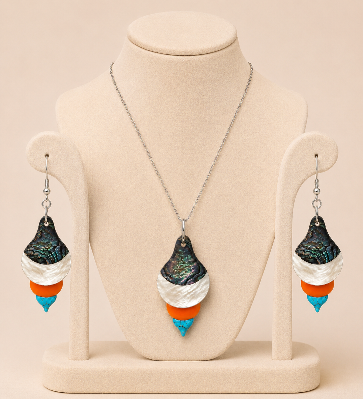 Noor Dome – Paua Shell, Mother of Pearl, Carnelian & Turquoise Jewelry Set - Image 4