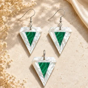 Noor Prism Malachite Jewelry Set with Mother of Pearl by Pietra Noor