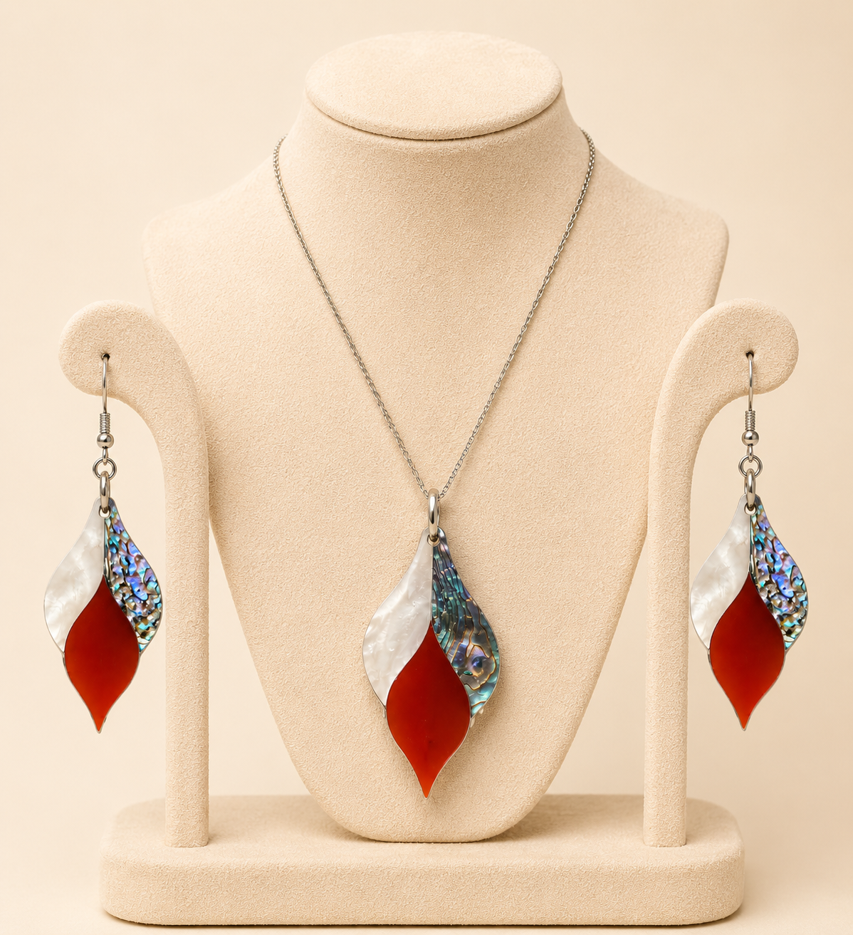 Noor Flame – Carnelian, Paua Shell & Mother of Pearl Jewelry Set - Image 4