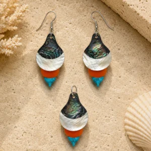 Noor Dome Abalone Jewelry Set with Mother of Pearl, Carnelian and Turquoise by Pietra Noor