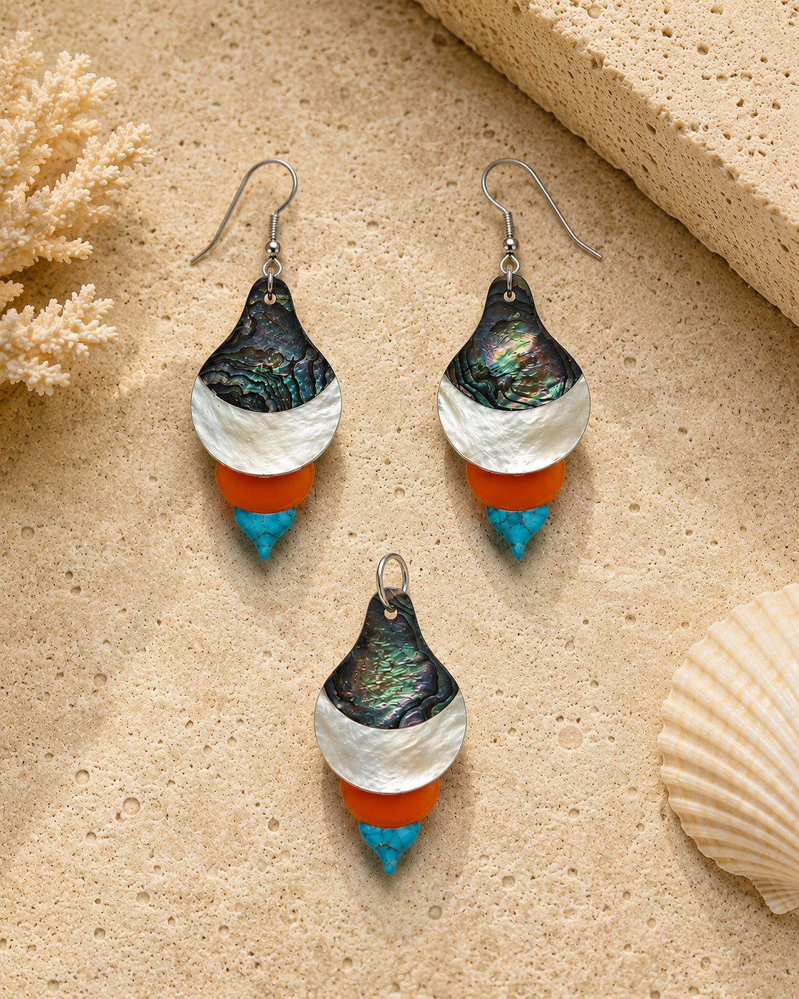 Noor Dome – Paua Shell, Mother of Pearl, Carnelian & Turquoise Jewelry Set