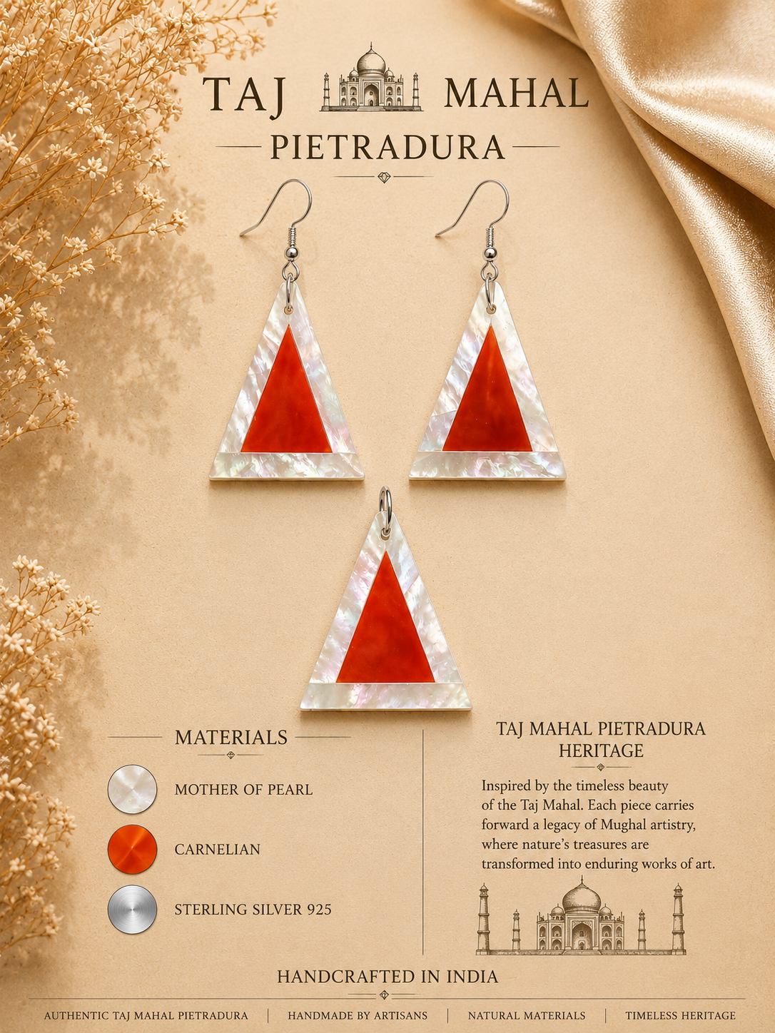 Noor Pyramid – Carnelian & Mother of Pearl Jewelry Set - Image 5