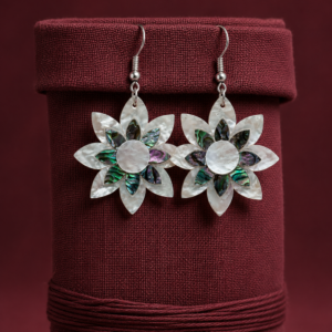 aj Lotus Mother of Pearl Earrings handcrafted by Pietra Noor