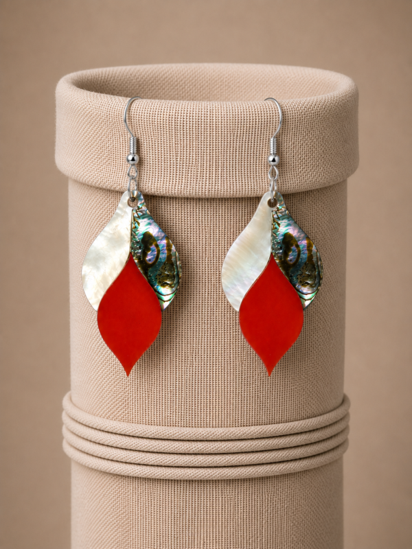 file_00000000376c81fa8e3525f8ece24cd1 Noor Flame Mother of Pearl & Abalone Earrings with Carnelian, inspired by Taj Mahal Pietra Dura